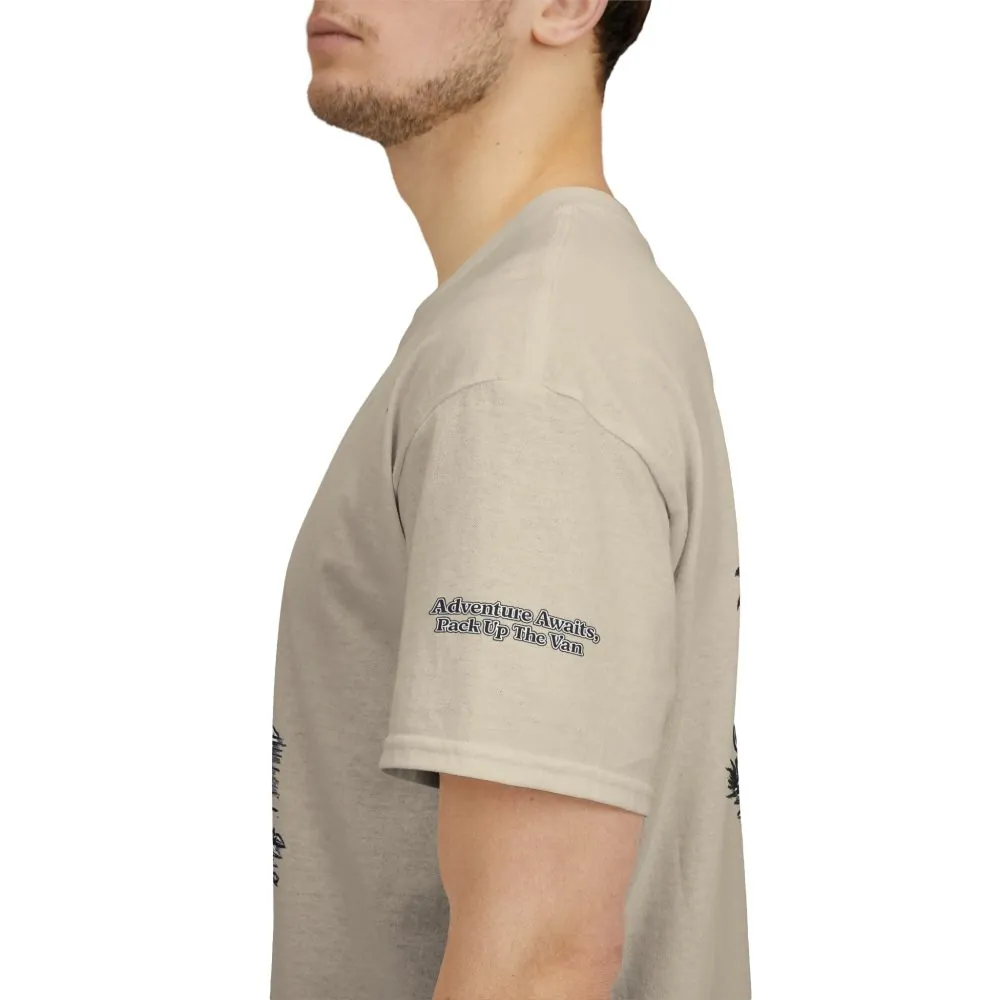 Unisex Heavy Cotton Tee — "Adventure Awaits,Pack Up The Van" Design Minimal-Line