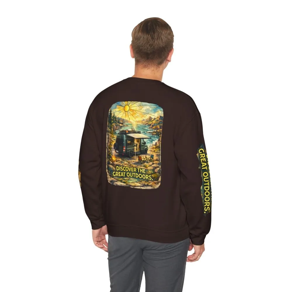 Unisex Heavy Blend™ Crewneck Sweatshirt — "Discover The Great Outdoors" Design Cubic-Line
