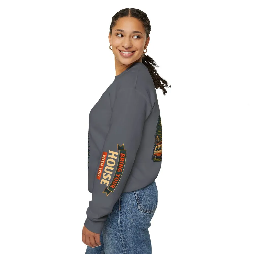 Unisex Heavy Blend™ Crewneck Sweatshirt — "Live Is A Journey-Bring Your House With You" Design Scenic-Line