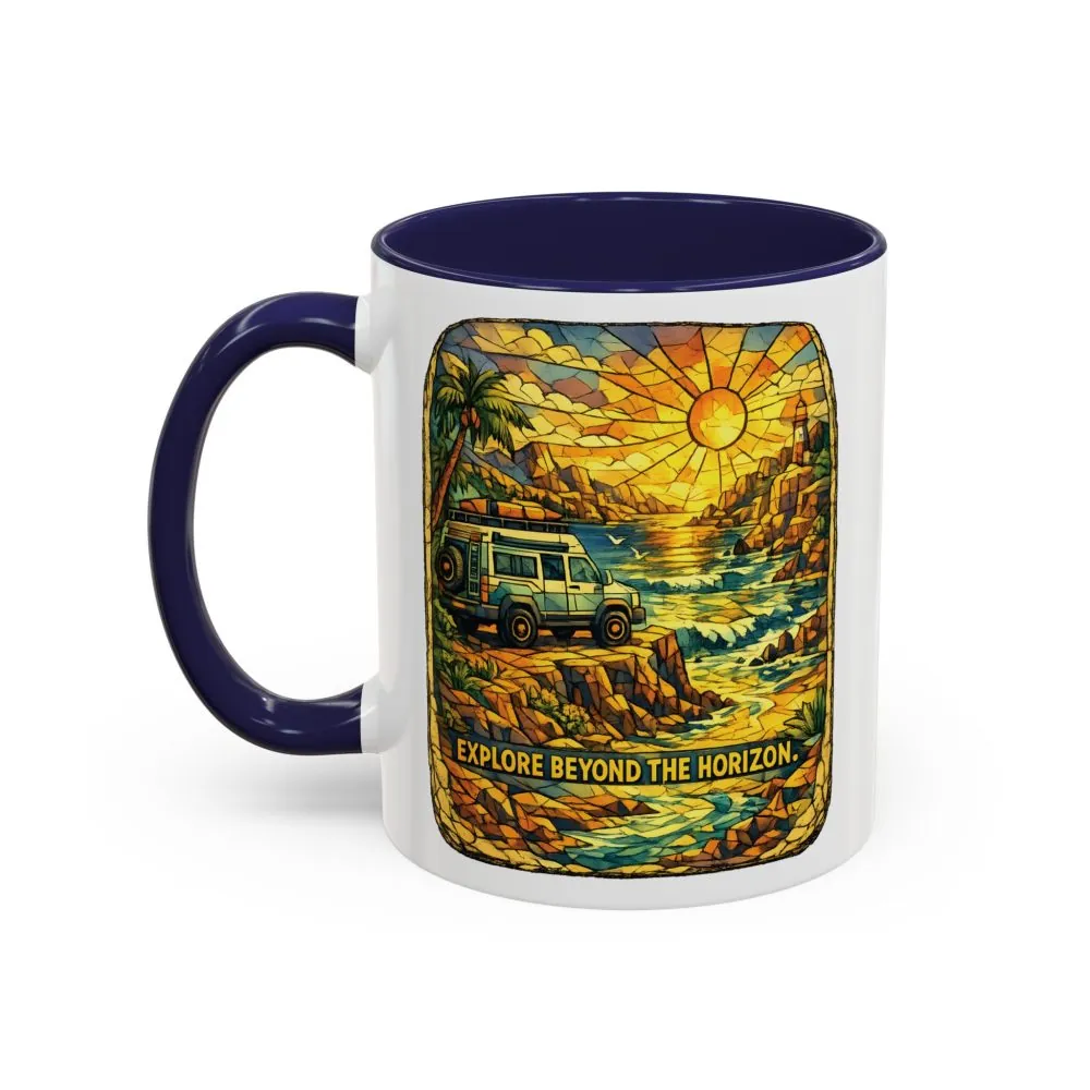 Accent Coffee Mug (11, 15oz) — "Explore Beyond The Horizon" Design Cubic-Line
