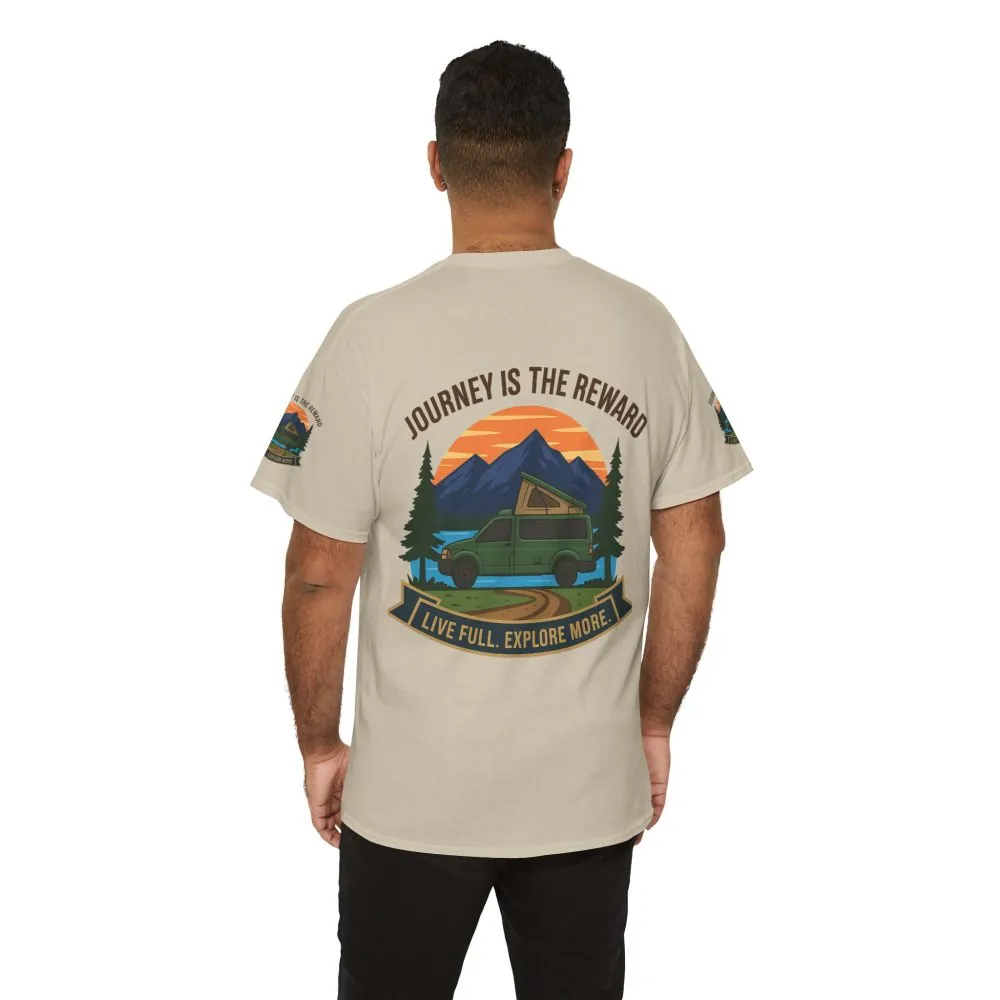 Unisex Heavy Cotton Tee  — "Journey Is The Reward Tee" Adventure Camper Van Graphic T-Shirt
