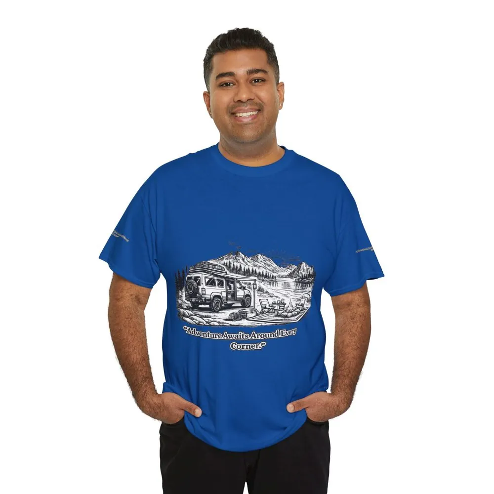9191094645845967277_2048.jpeg Unisex Heavy Cotton Tee — "Adventure Awaits Around Every Corner" Design Minimal-Line