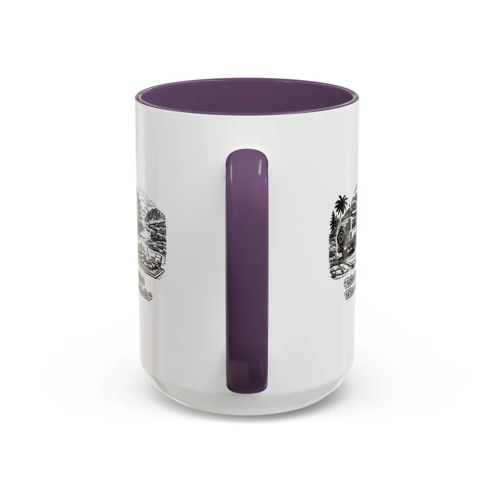Accent Coffee Mug (11, 15oz) — "Adventure Begins Where The Road Ends" Design Minimal-Line