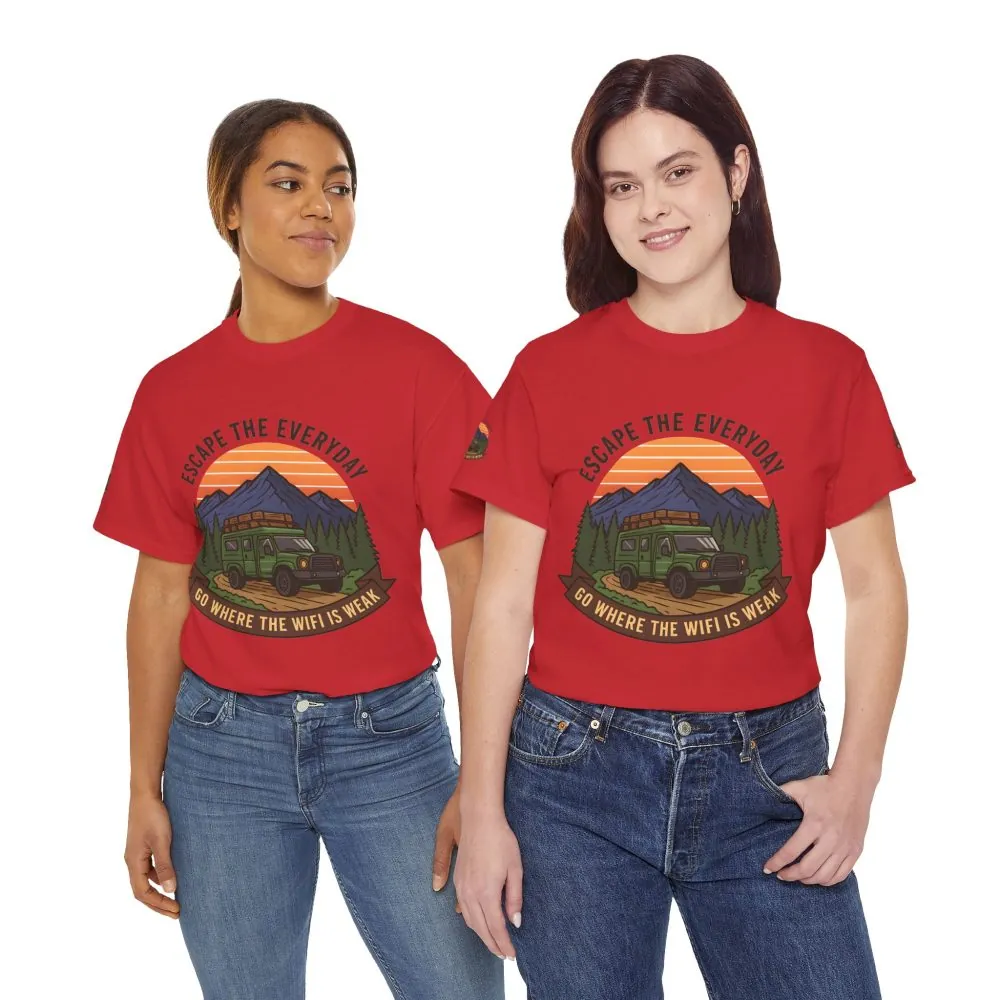 Unisex Heavy Cotton Tee — "Go Where the WiFi Is Weak" Adventure Shirt