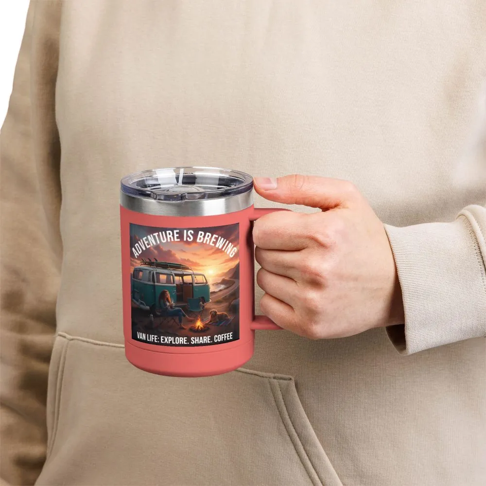 9211410570642473117_2048.jpeg Coffee Mug Tumbler, 15oz-- "Adventure Is Brewing"