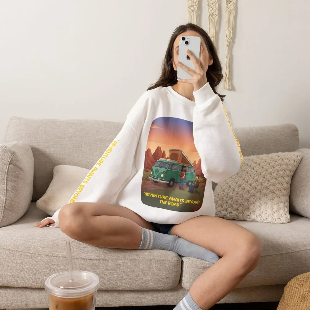 9224576925625788506_2048.jpeg Unisex Heavy Blend™ Crewneck Sweatshirt — "Adventure Awaits Beyond The Road" Design Sitcom-Line