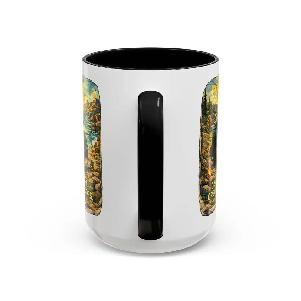 Accent Coffee Mug (11, 15oz) — "Discover The Great Outdoors" Design Cubic-Line