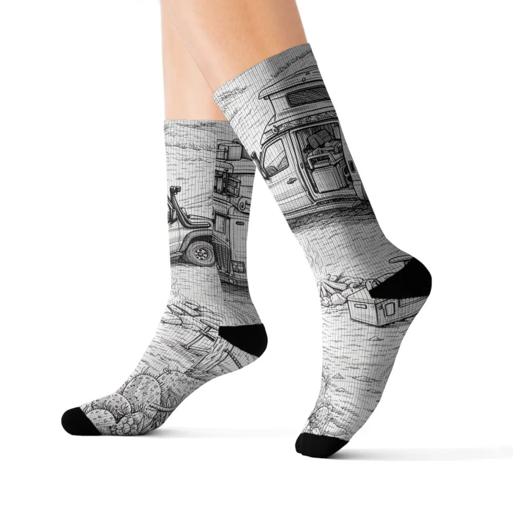Sublimation Socks — Retro Camper Roadtrip Crew Socks