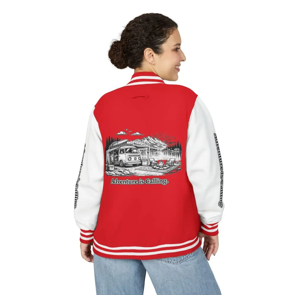 Unisex Heavyweight Letterman Jacket — "Adventure Is Calling" Travel Varsity Coat