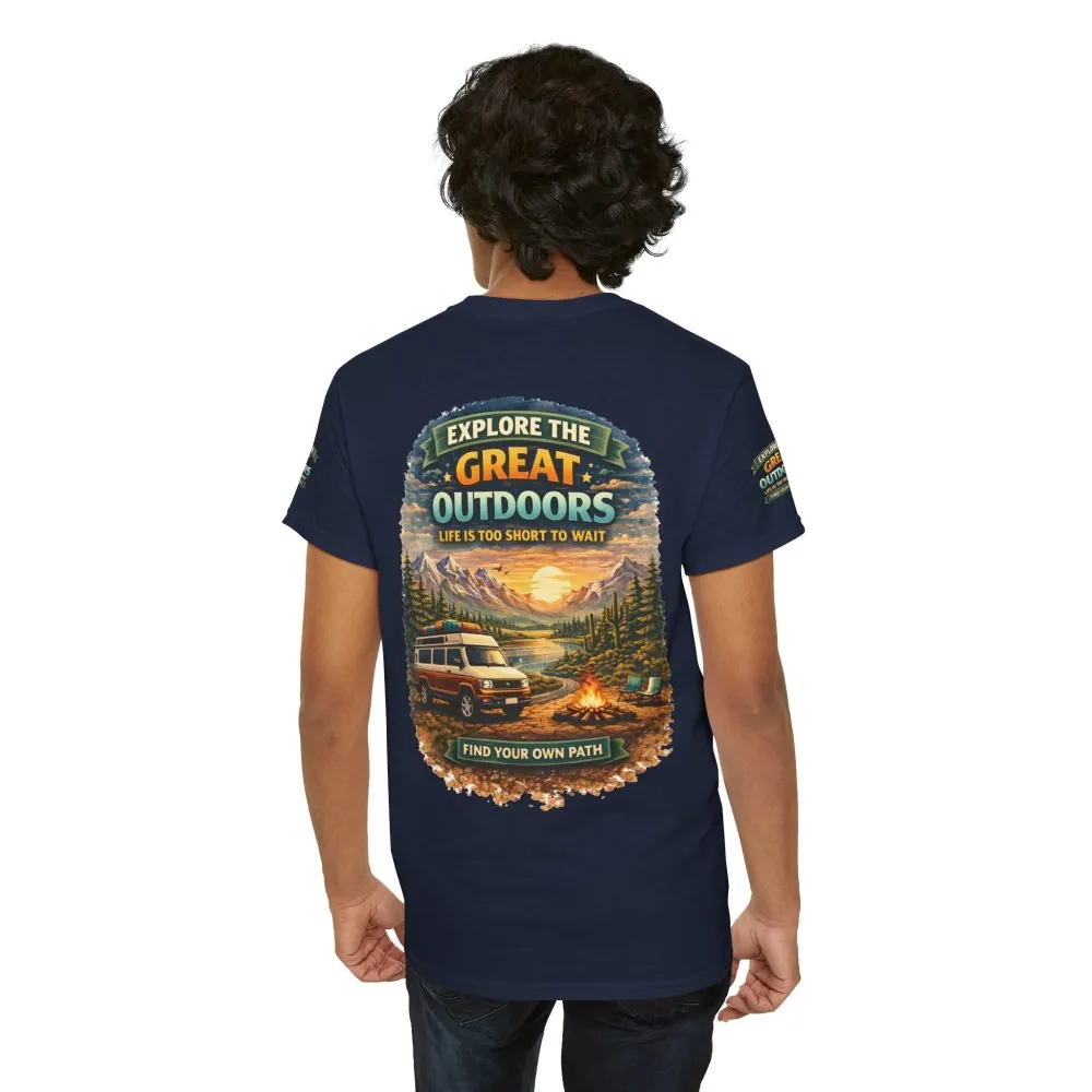 Unisex Heavy Cotton Tee — "Explore The Great Outdoors" Design Scenic-Line