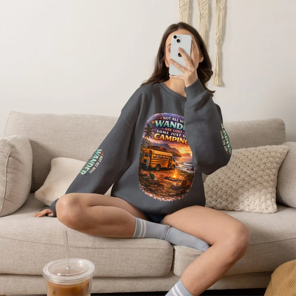 Unisex Heavy Blend™ Crewneck Sweatshirt — "Not All Who Wander Are Lost" Design Scenic-Line