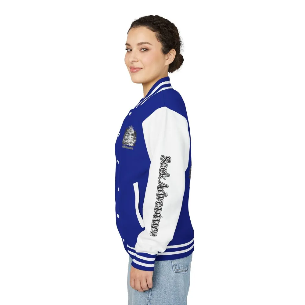 Unisex Heavyweight Letterman Jacket — "Seek Adventure" Travel Varsity Coat