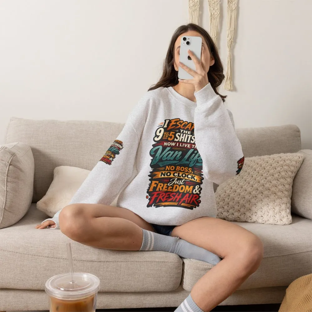Unisex Heavy Blend™ Crewneck Sweatshirt — "I Escaped The 9 To 5" Design F**K-Line