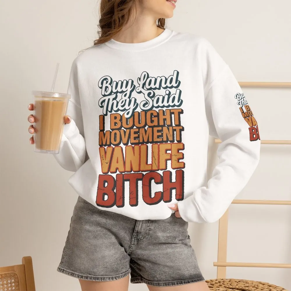 Unisex Heavy Blend™ Crewneck Sweatshirt — "Buy Land They Said" Design F**K-Line