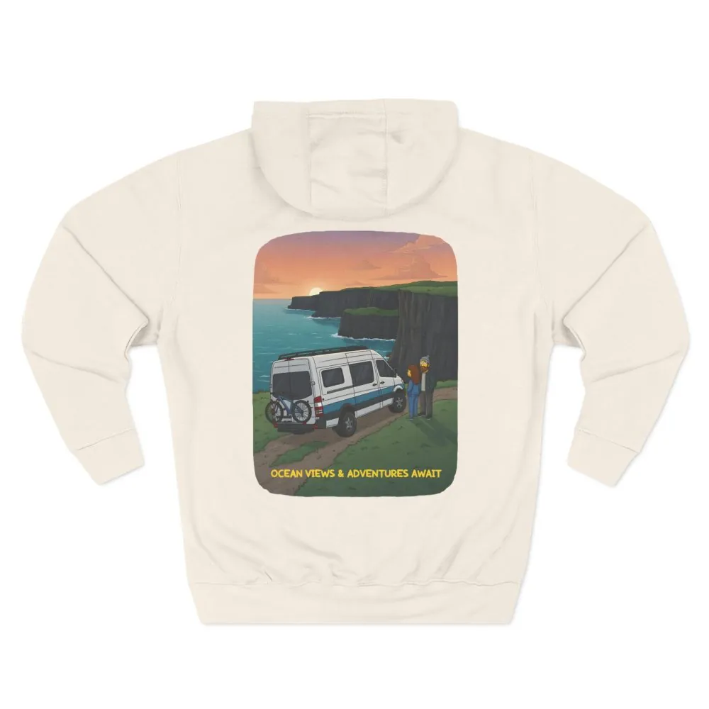 Three-Panel Fleece Hoodie - "Ocean Views-Adventures Awaits" Design Sitcom-Line