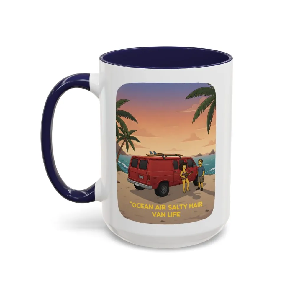 Accent Coffee Mug (11, 15oz) — "Ocean Air Salty Hair Van Life" Design Sitcom-Line