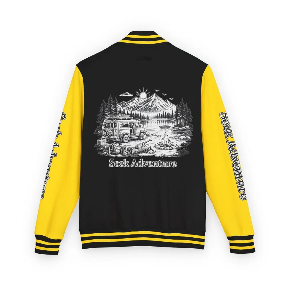 Unisex Heavyweight Letterman Jacket — "Seek Adventure" Travel Varsity Coat