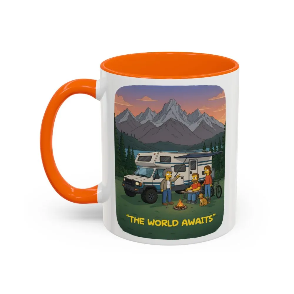 Accent Coffee Mug (11, 15oz) — "The World Awaits" Design Sitcom-Line