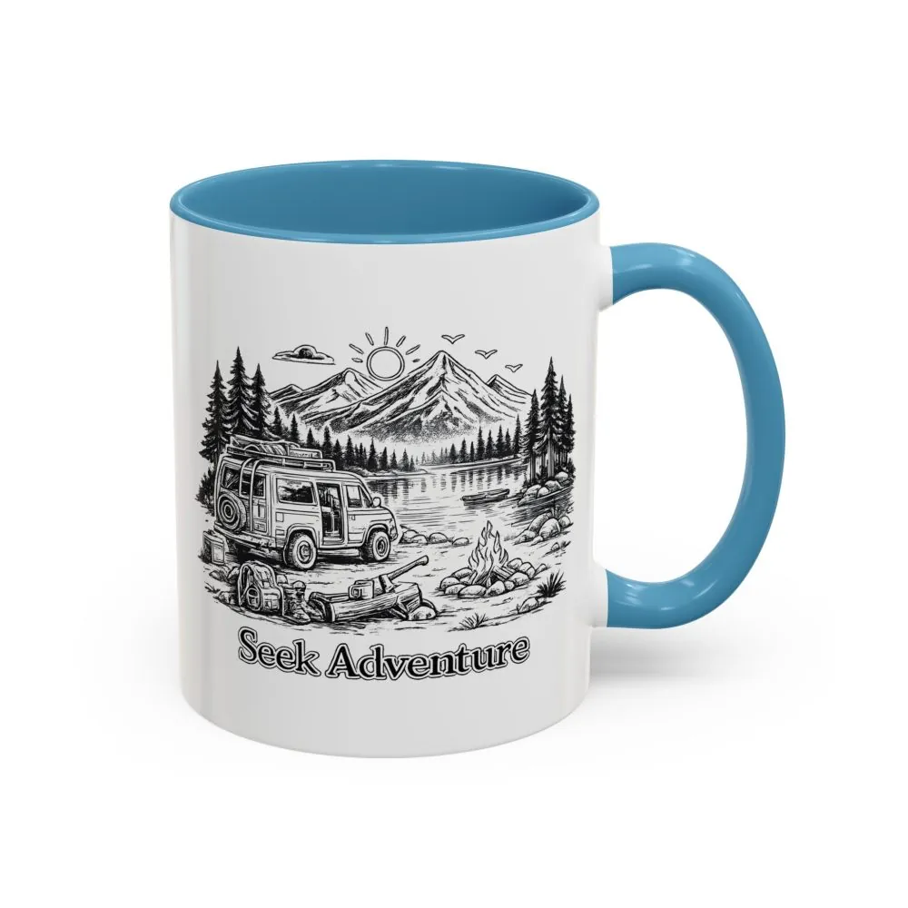Accent Coffee Mug (11, 15oz) — "Seek Adventure" Design Minimal-Line