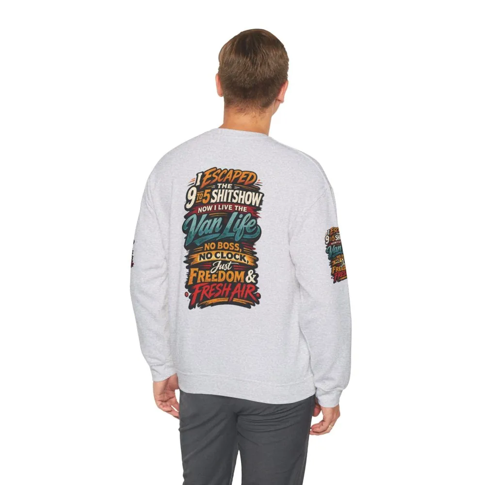 Unisex Heavy Blend™ Crewneck Sweatshirt — "I Escaped The 9 To 5" Design F**K-Line