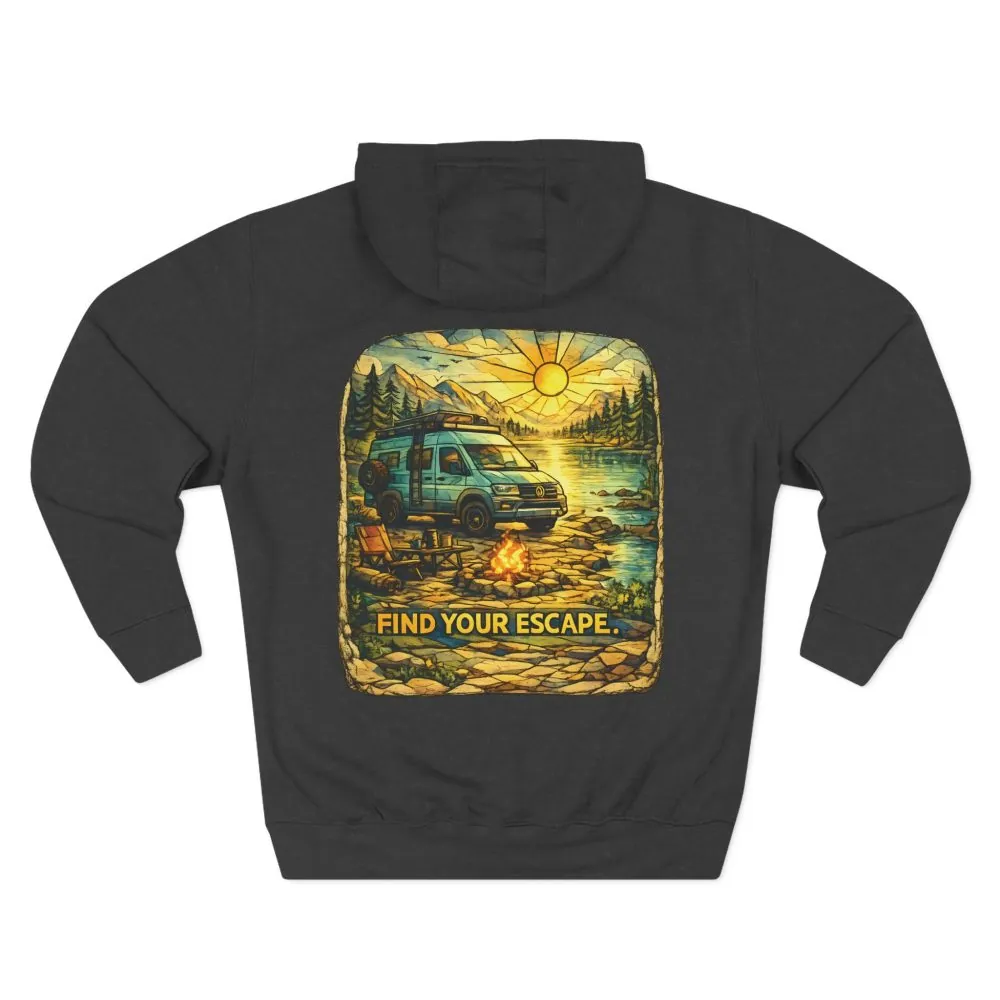 Three-Panel Fleece Hoodie - "Find Your Escape" Design Cubic-Line
