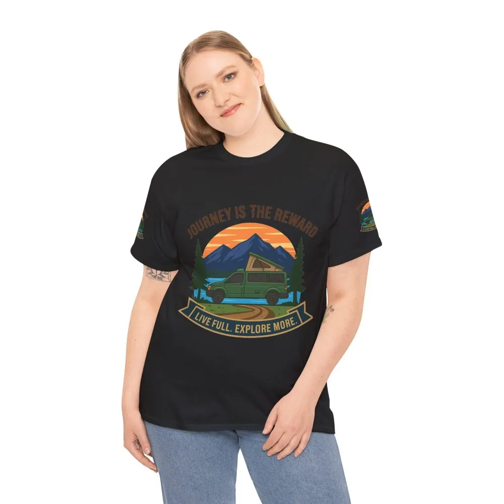 Unisex Heavy Cotton Tee  — "Journey Is The Reward Tee" Adventure Camper Van Graphic T-Shirt