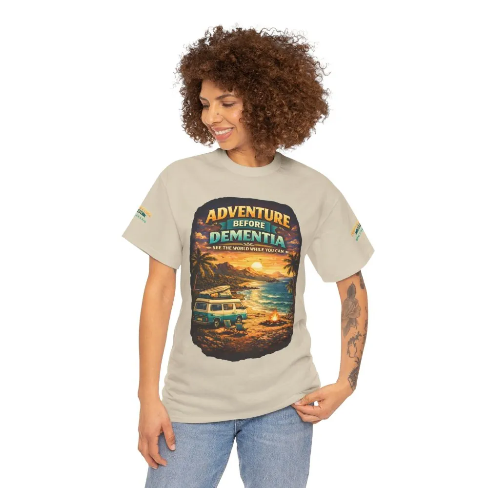 Unisex Heavy Cotton Tee — "Adventure Before Dementia" Design Scenic-Line