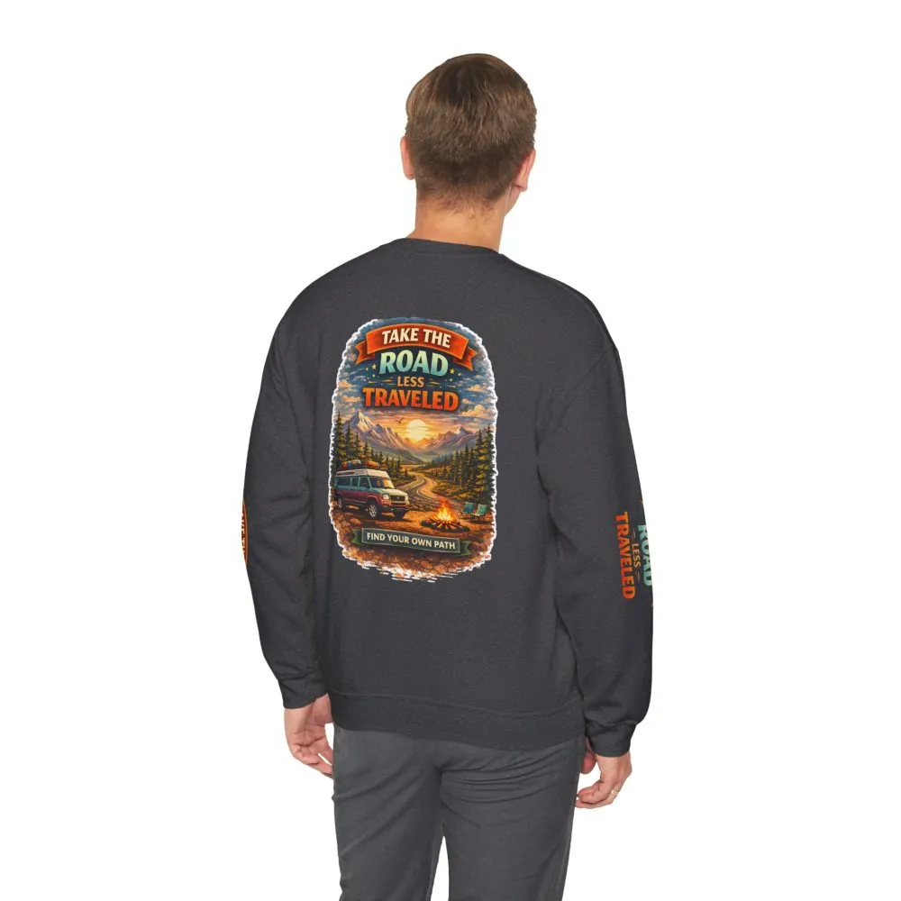 930332399700990998_2048.jpeg Unisex Heavy Blend™ Crewneck Sweatshirt — "Take The Road Less Traveled" Design Scenic-Line