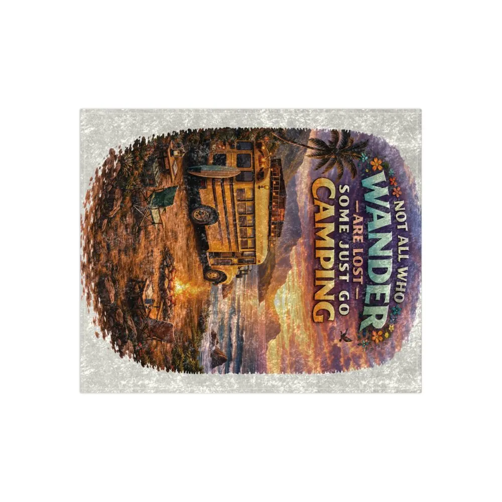 Crushed Velvet Blanket —"Not All Who Wander Are Lost" Design Scenic-Line (Campervan)
