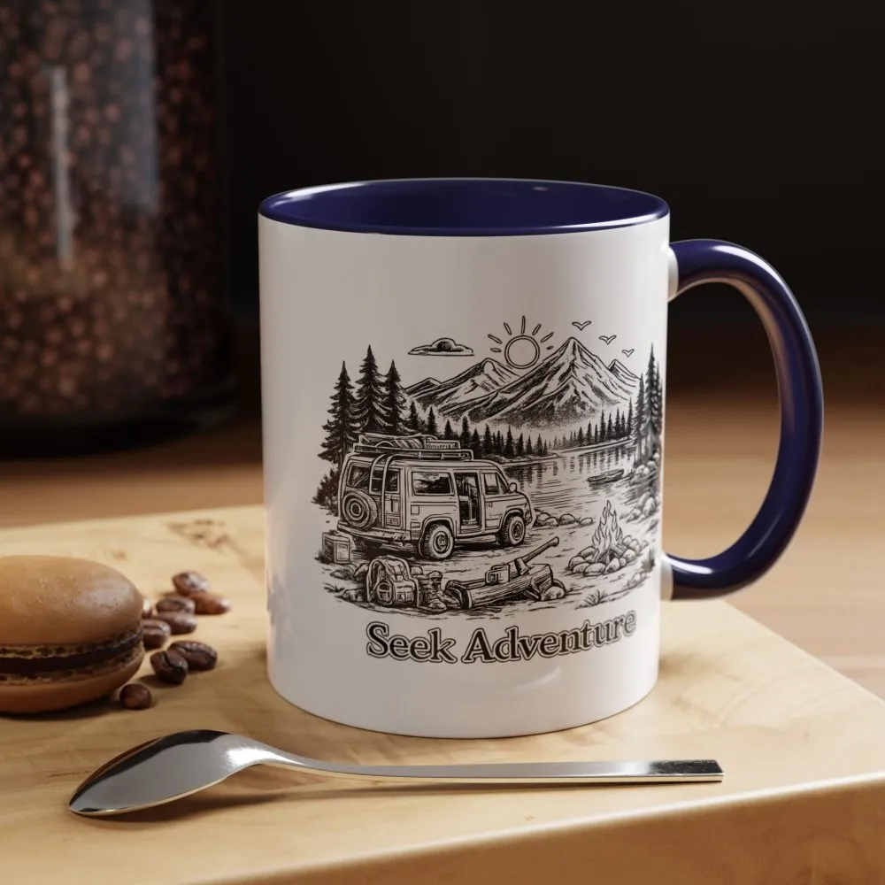 Accent Coffee Mug (11, 15oz) — "Seek Adventure" Design Minimal-Line