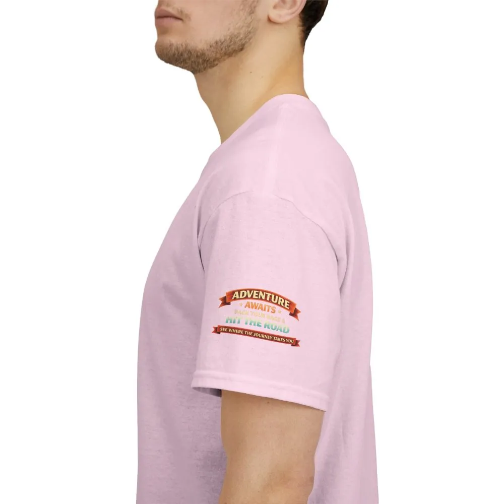Unisex Heavy Cotton Tee — "Adventure Awaits-Pack Your Bags" Design Scenic-Line