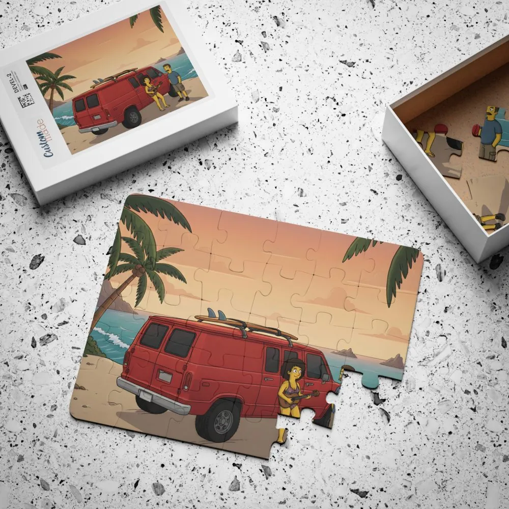 Kids' 30‑Piece Camping Puzzle — Surfing Family Sunset Jigsaw