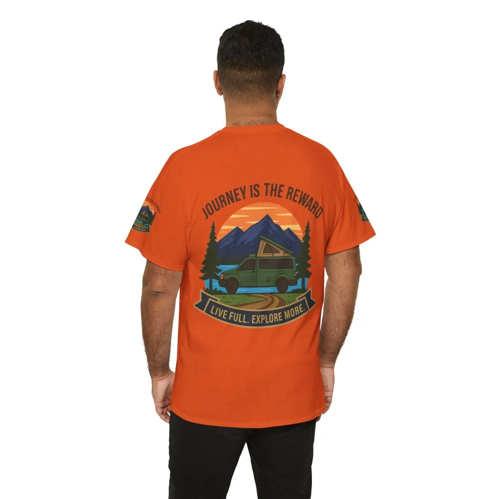 Unisex Heavy Cotton Tee  — "Journey Is The Reward Tee" Adventure Camper Van Graphic T-Shirt