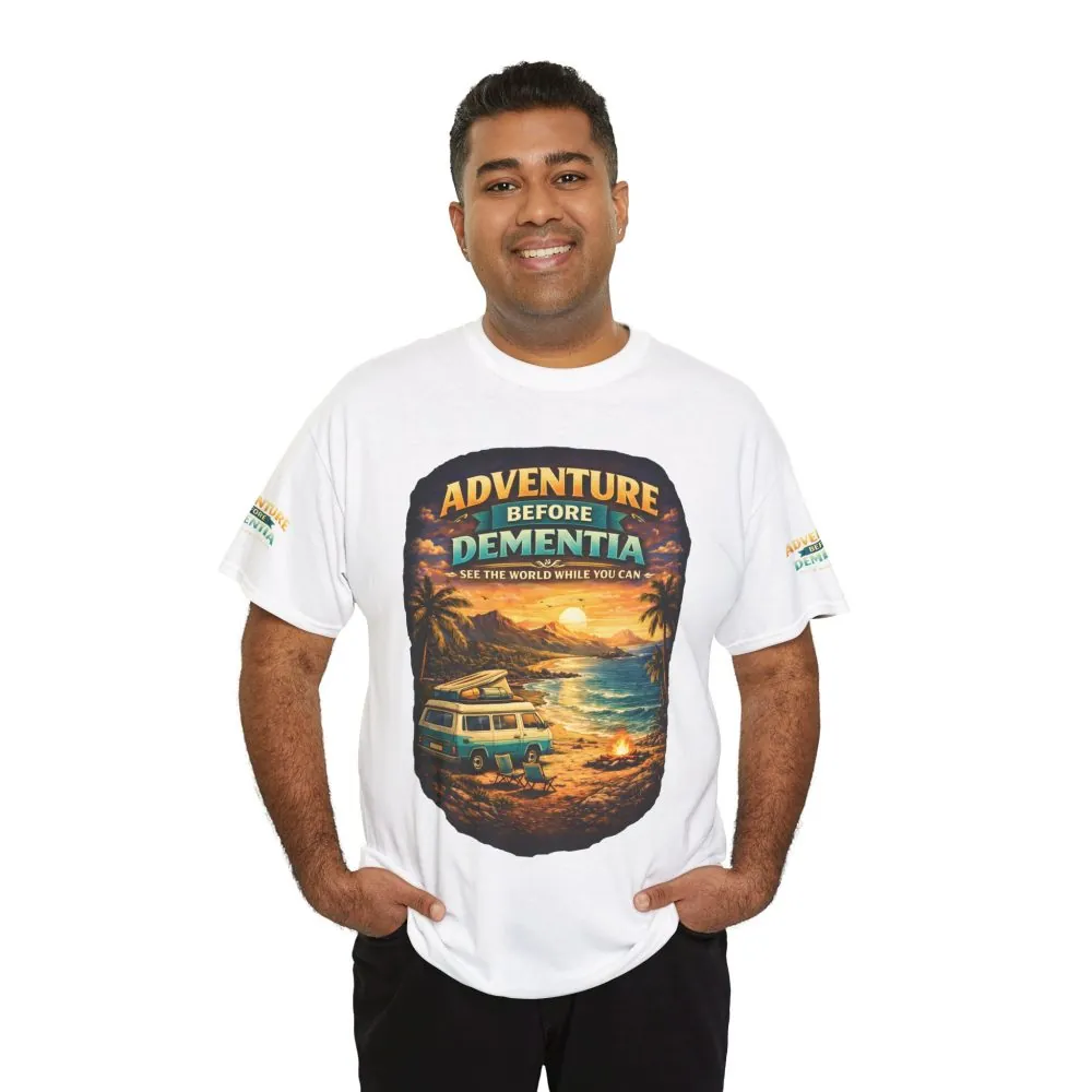 Unisex Heavy Cotton Tee — "Adventure Before Dementia" Design Scenic-Line