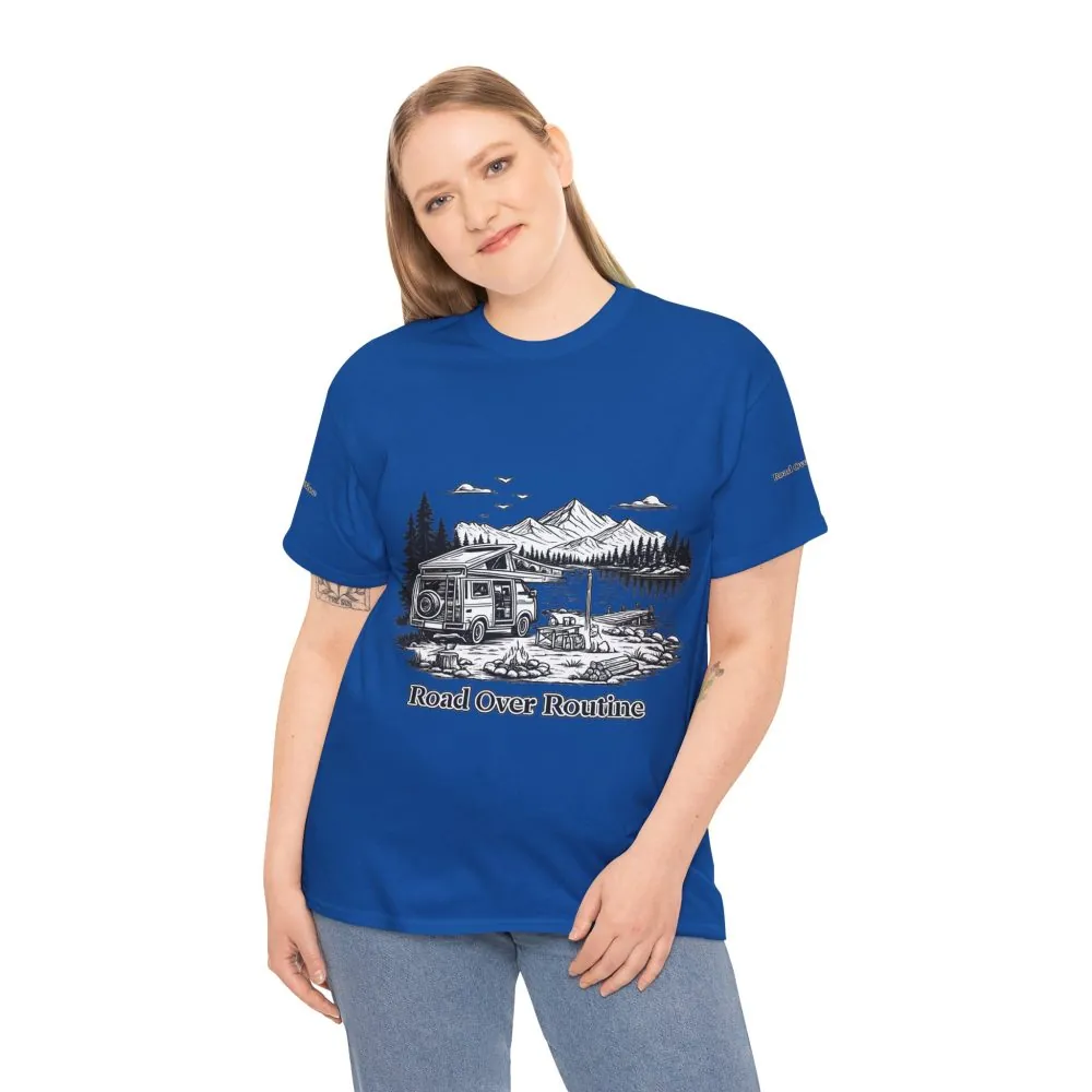 9318811160104518348_2048.jpeg Unisex Heavy Cotton Tee — "Road Over Routine" Design Minimal-Line