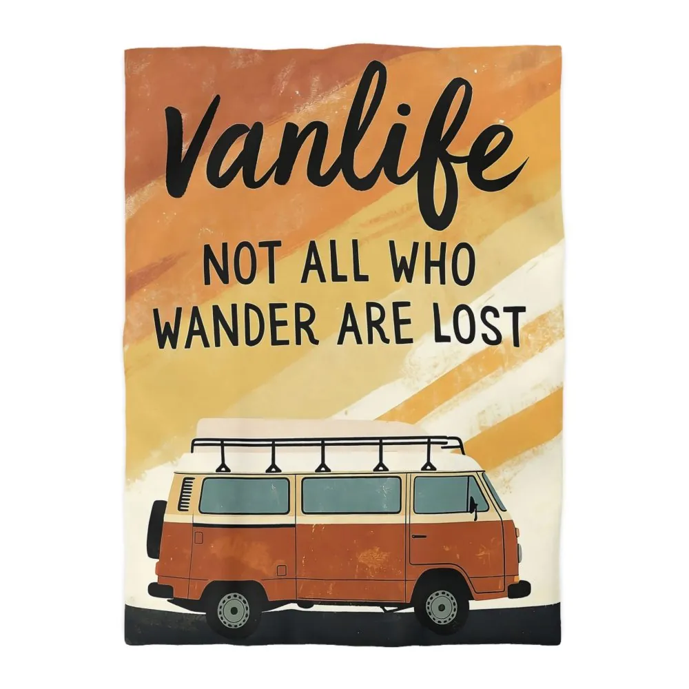 Duvet Cover — "Vanlife: Not All Who Wander Are Lost" Retro Camper Bedding