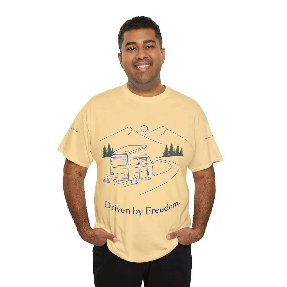 Unisex Heavy Cotton Tee — "Driven By Freedom" Design Minimal-Line