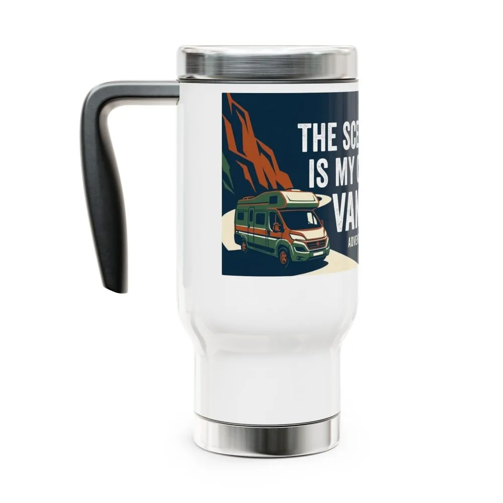 Stainless Steel Travel Mug with Handle, 14oz - "The Scenic Route is My Commute"