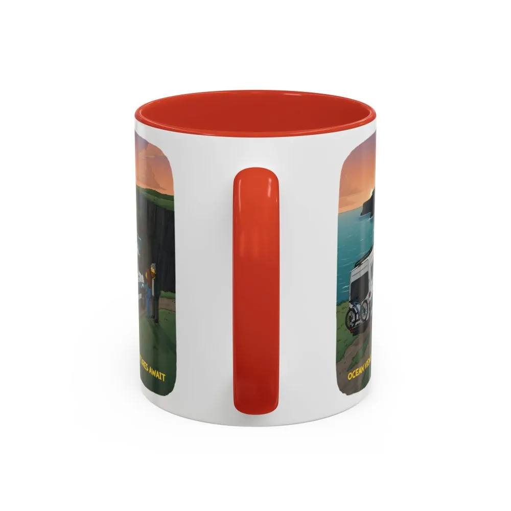 Accent Coffee Mug (11, 15oz) — "Ocean Views-Adventures Awaits" Design Sitcom-Line