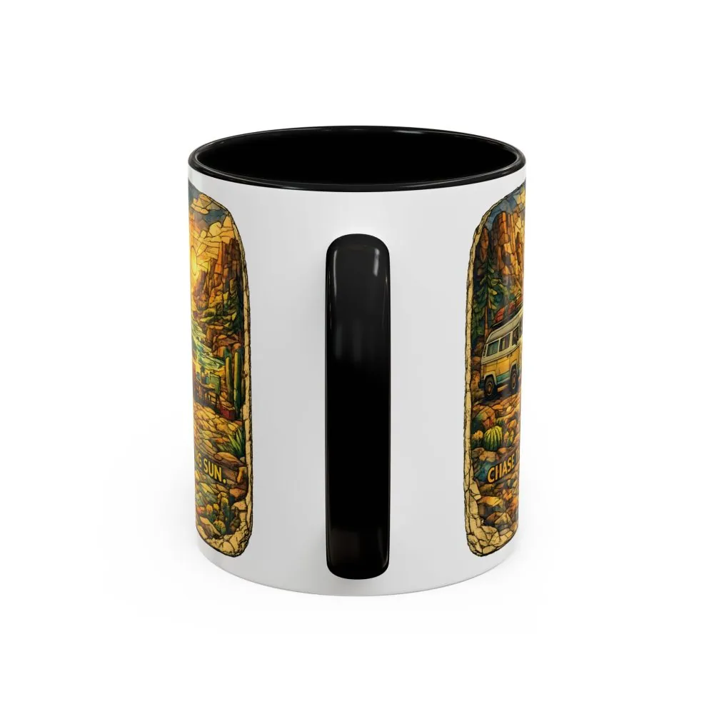 Accent Coffee Mug (11, 15oz) — "Chase The Settings Sun" Design Cubic-Line