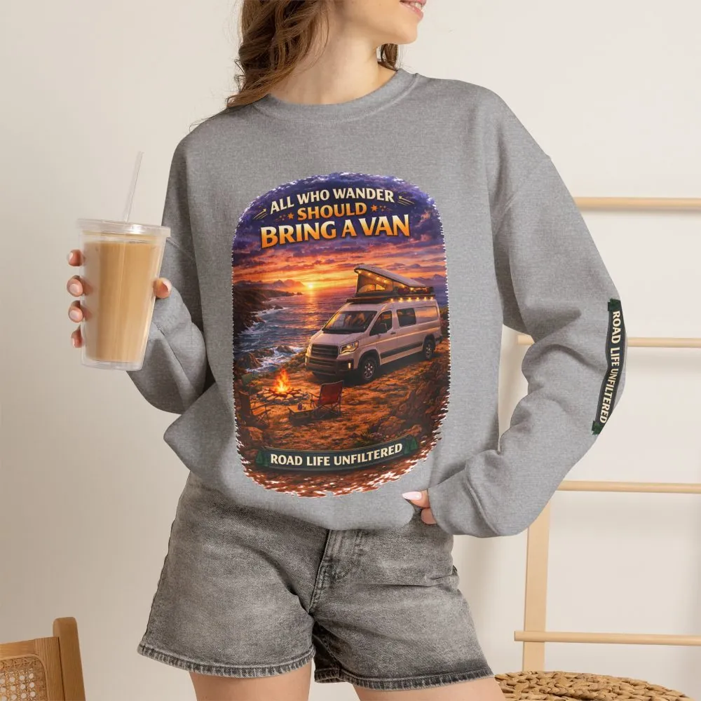 9349166229755327666_2048.jpeg Unisex Heavy Blend™ Crewneck Sweatshirt — "All Who wander Should Bring A Van" Design Scenic-Line