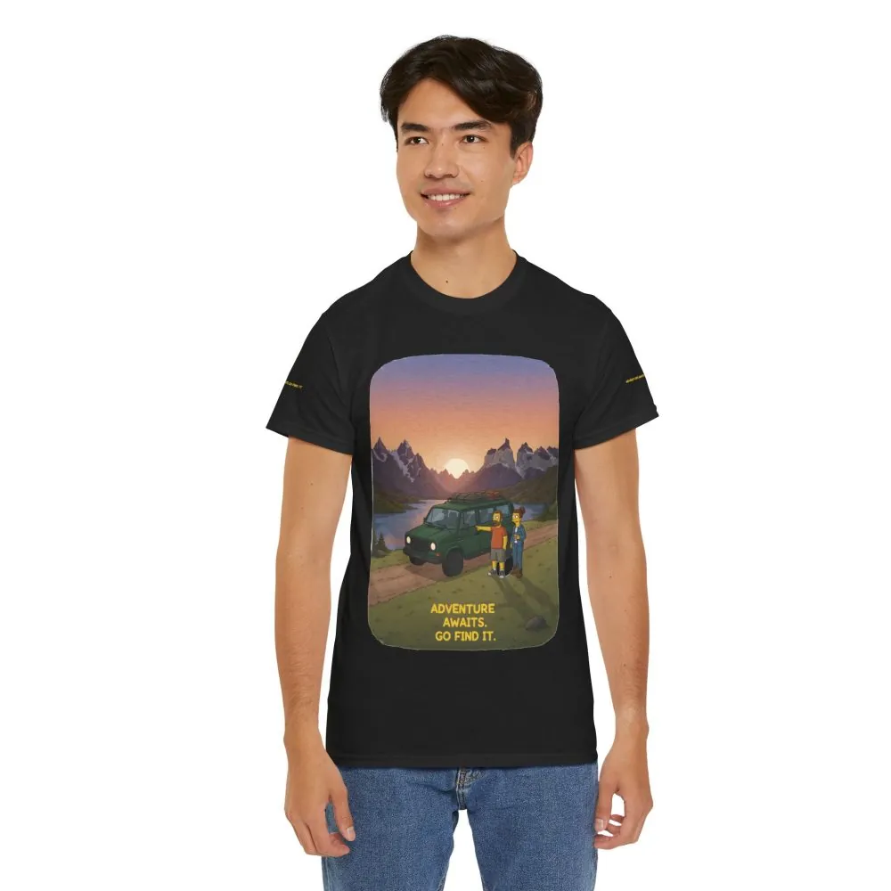 Unisex Heavy Cotton Tee — "Adventure Awaits-Go Find It" Design Sitcom-Line
