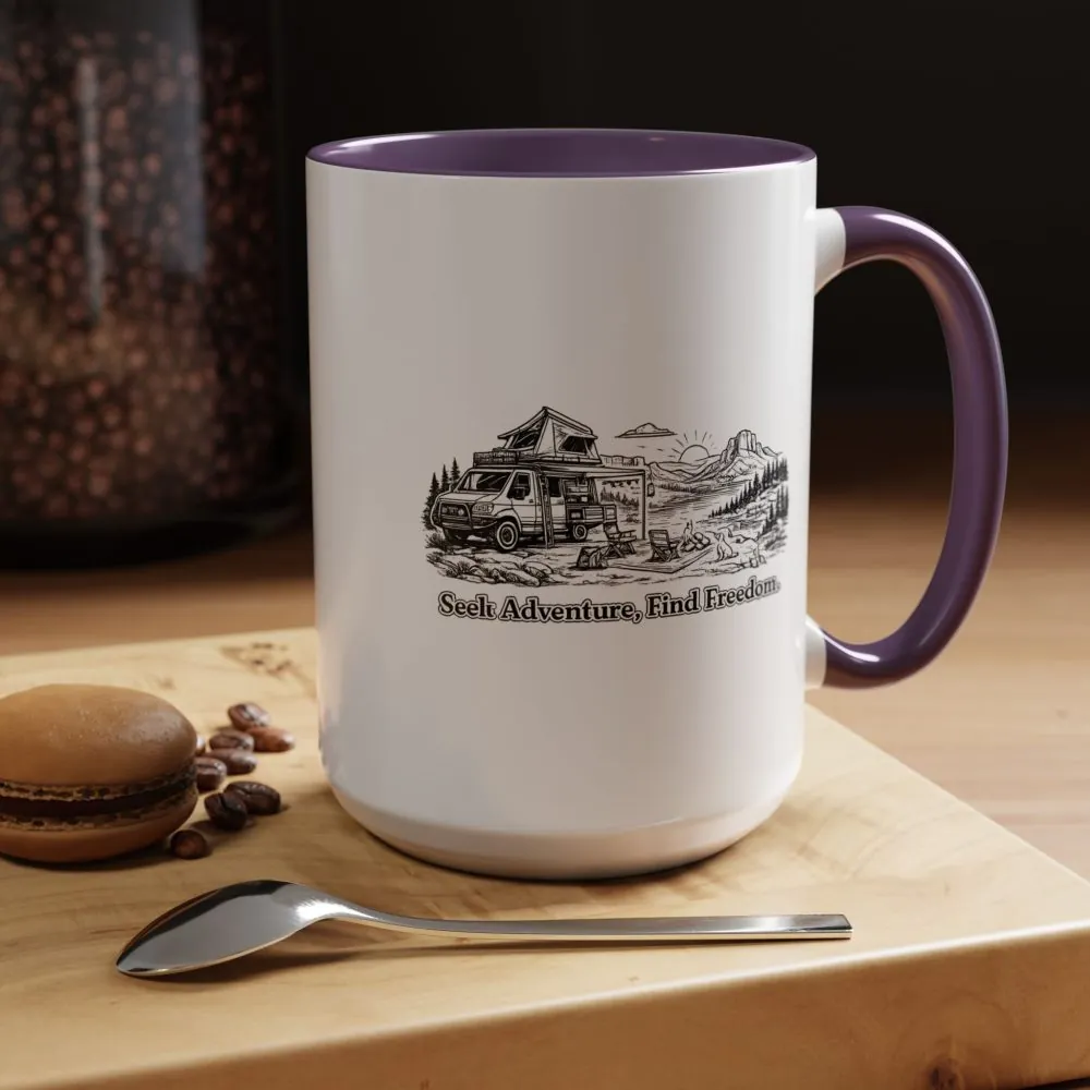 935355119757621196_2048.jpeg Accent Coffee Mug (11, 15oz) — "Seek Adventure, Find Freedom" Design Minimal-Line