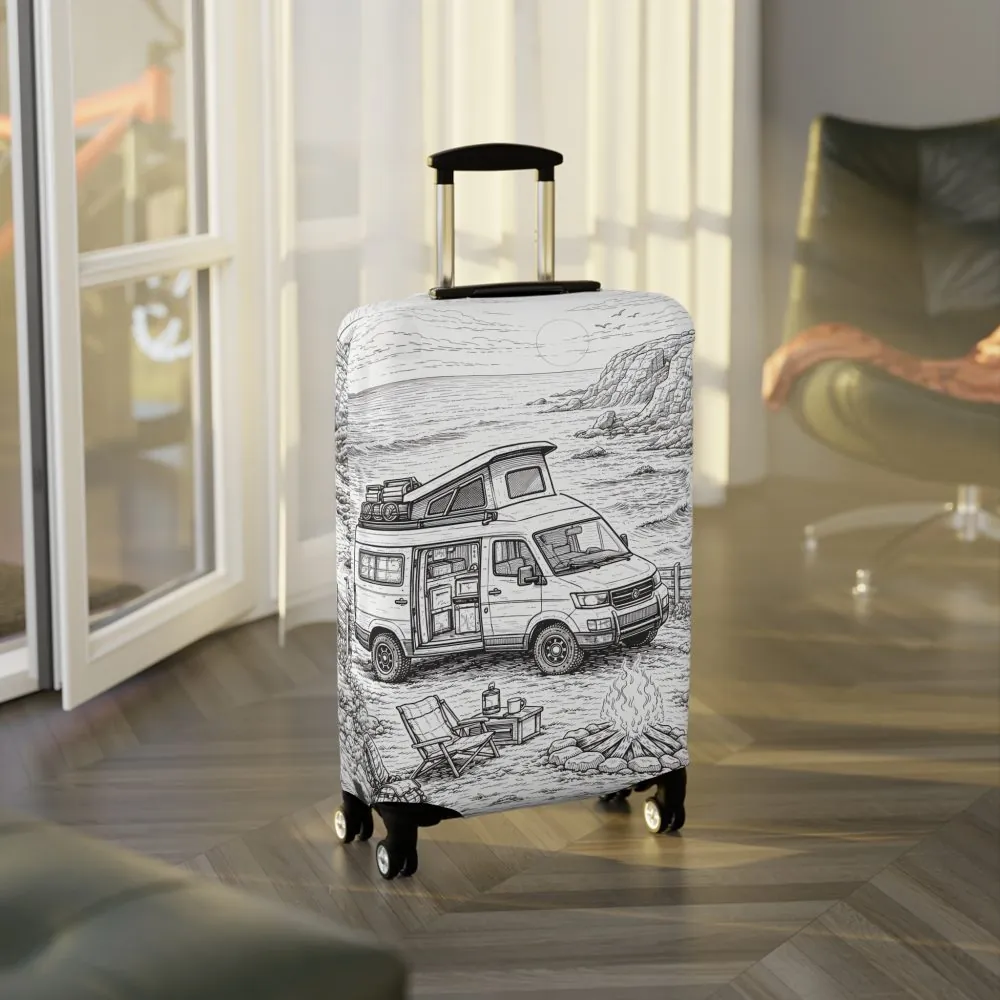 Luggage Cover — Adventure Camper Sketch Travel Suitcase