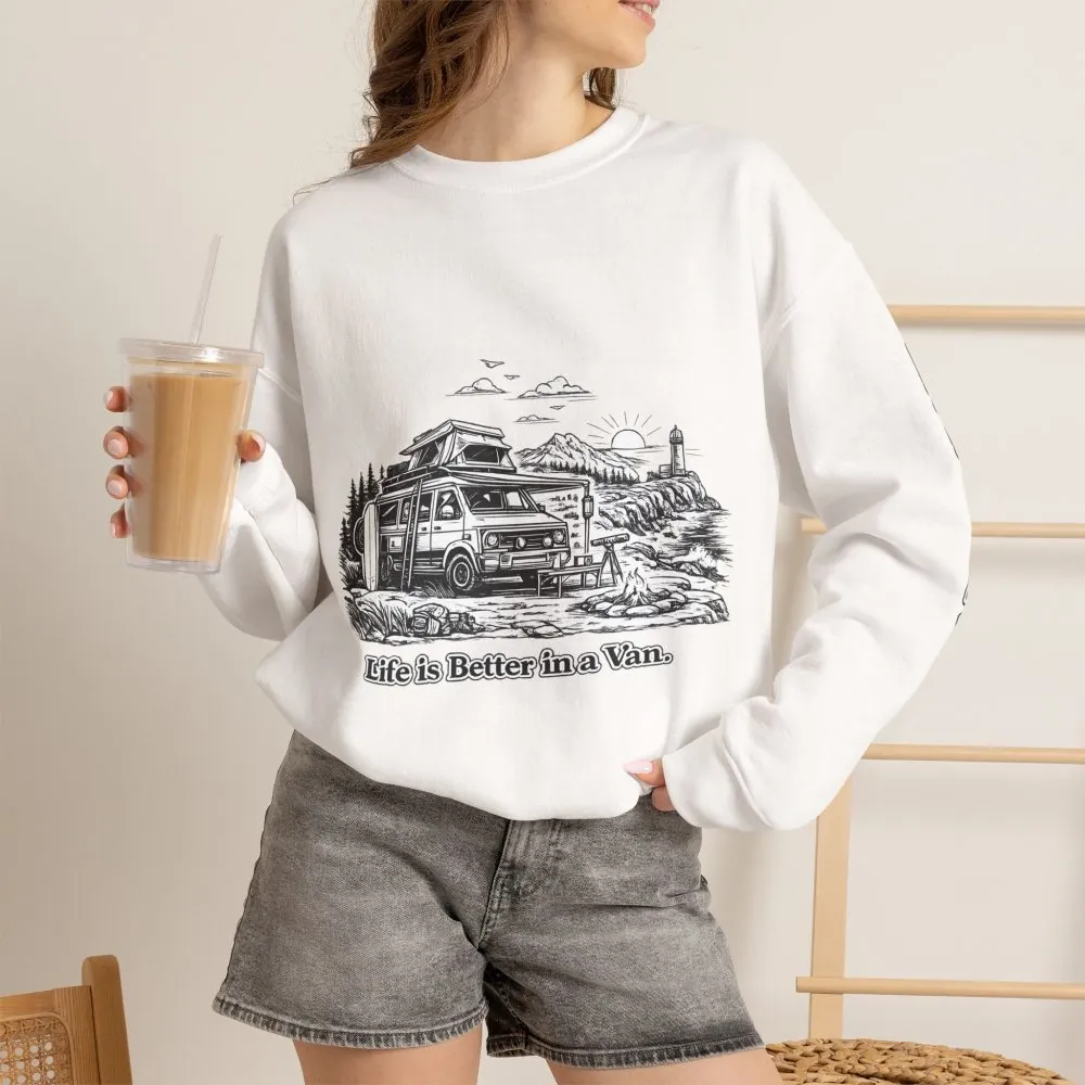 Unisex Heavy Blend™ Crewneck Sweatshirt — "Life Is Better In A Van" Design Minimal-Line