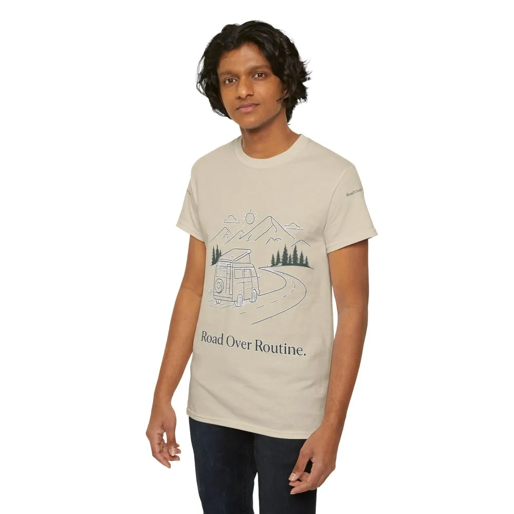 9370565977437646094_2048.jpeg Unisex Heavy Cotton Tee — "Road Over Routine" Design Minimal-Line