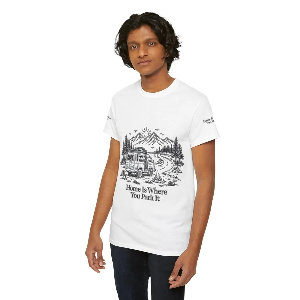 Unisex Heavy Cotton Tee — "Home Is Where You Park It" Design Minimal-Line