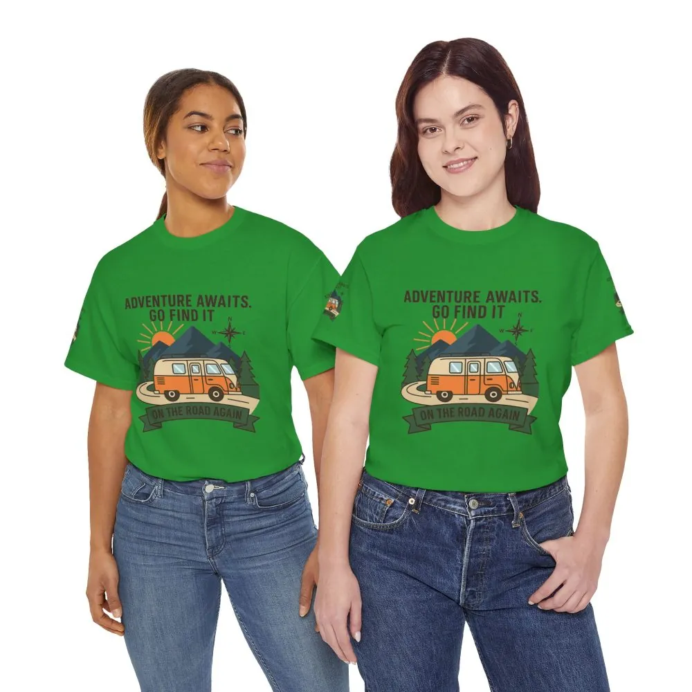Unisex Heavy Cotton Tee — 'Adventure Awaits. Go Find It' Camper Van T‑Shirt