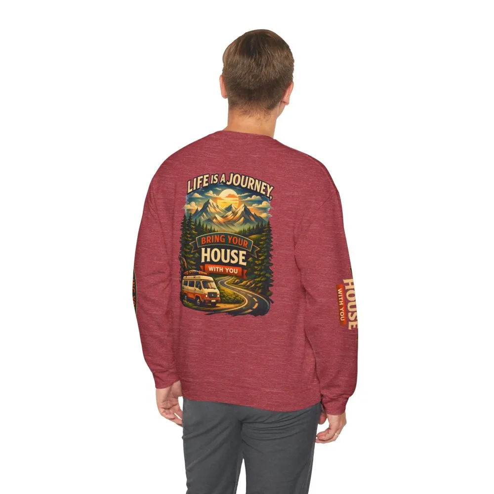 Unisex Heavy Blend™ Crewneck Sweatshirt — "Live Is A Journey-Bring Your House With You" Design Scenic-Line