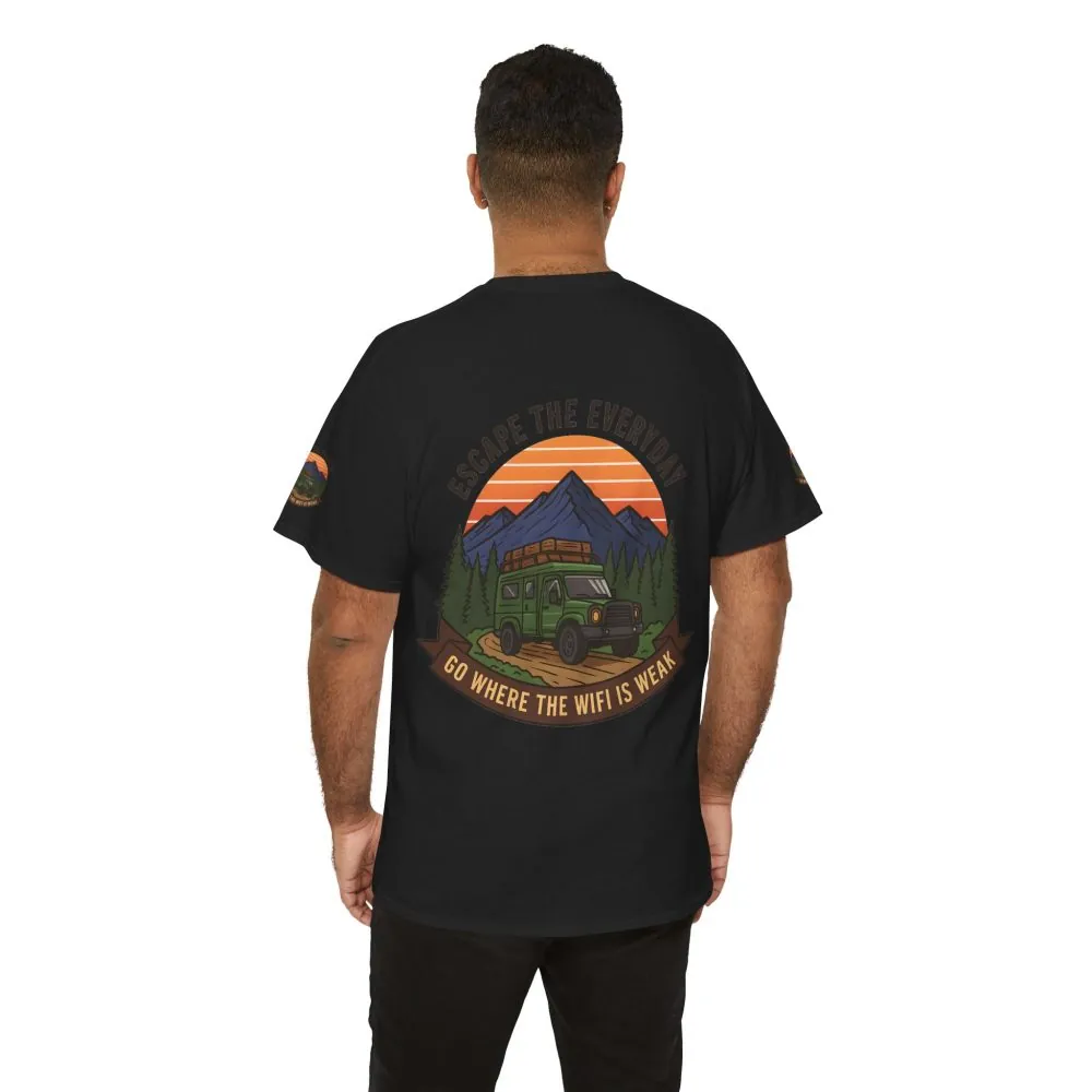Unisex Heavy Cotton Tee — "Go Where the WiFi Is Weak" Adventure Shirt